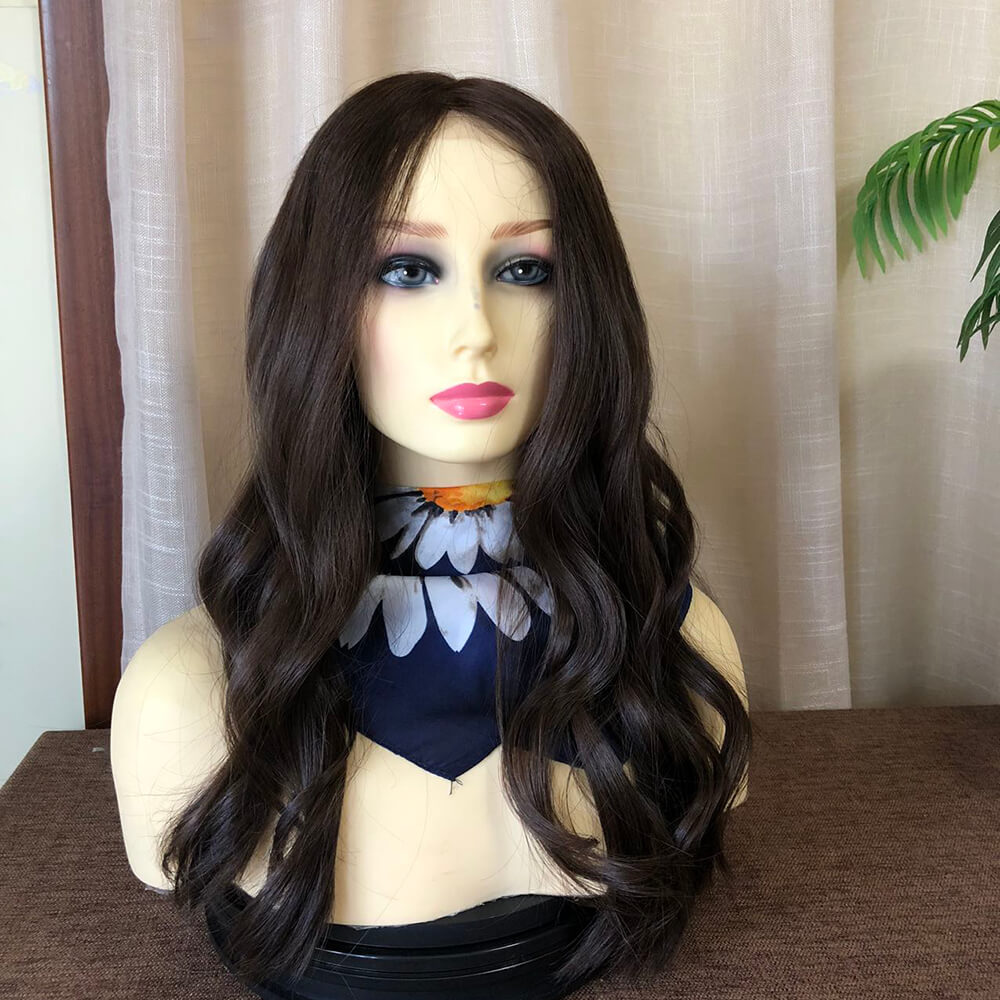 Dark Brown European Virgin Hair Lace Top Wigs for Women