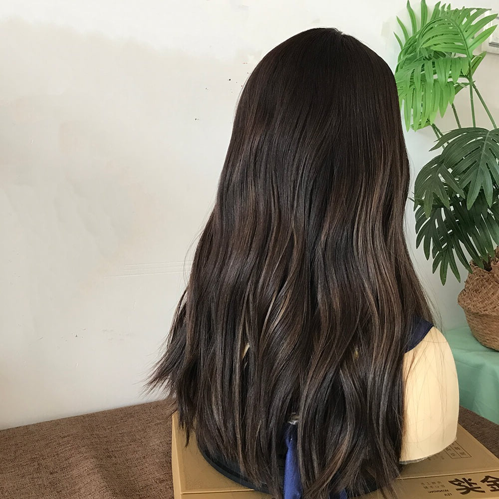 Dark Brown Highlighted Human Hair Wig with Skin Top European hair