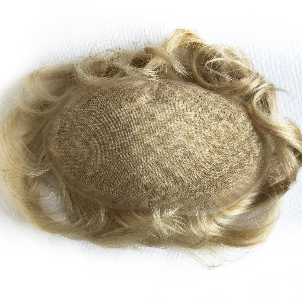 Customized Human Hair Toupee for Men Golden Blonde Hair Color - Double Show Hair