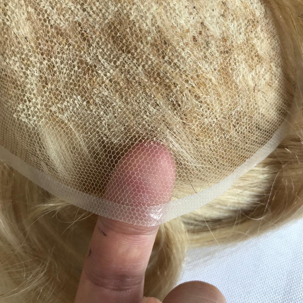 Customized Human Hair Toupee for Men Golden Blonde Hair Color - Double Show Hair
