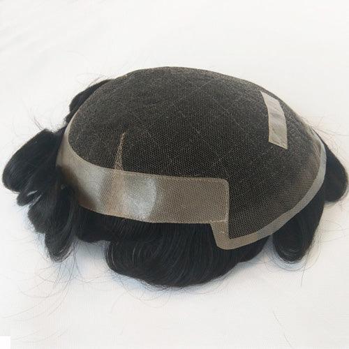 Customized Human Hair Toupee Full French lace with Pu back and side - Double Show Hair