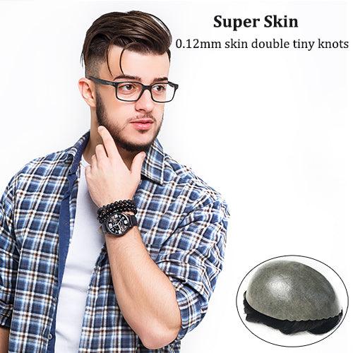 Durable Skin Knotted Toupee for Men - Double Show Hair