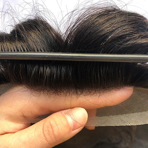 French Lace Front Male Hair Prosthesis Natural Hairline Toupee Men Wig - Double Show Hair