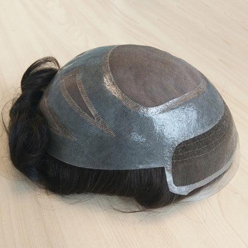 Fine Mono with Thin Skin and Lace Front Stock Hair Piece Toupee for Male Hair Prosthesis - Double Show Hair