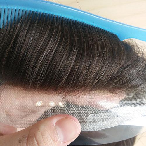 Fine Mono with Thin Skin and Lace Front Stock Hair Piece Toupee for Male Hair Prosthesis - Double Show Hair