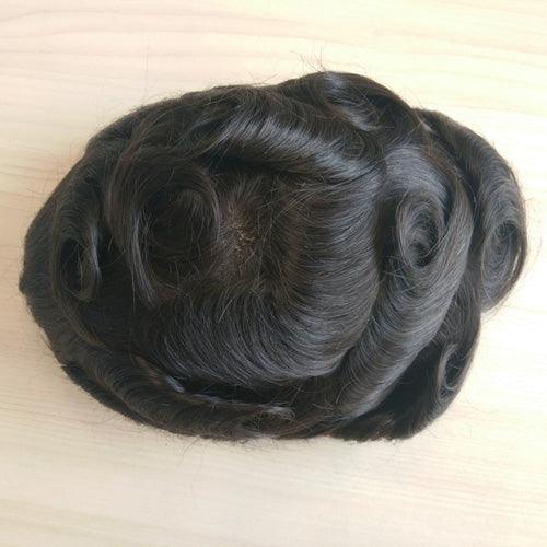 Fine Mono with Thin Skin and Lace Front Stock Hair Piece Toupee for Male Hair Prosthesis - Double Show Hair