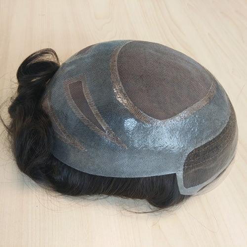 Fine Mono with Thin Skin and Lace Front Stock Hair Piece Toupee for Male Hair Prosthesis - Double Show Hair