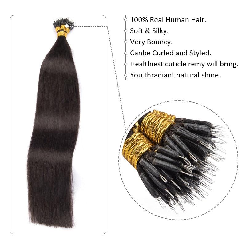 Nano Rings Micro Beads Human Hair Extensions Brazilan Remy Hair - Double Show Hair