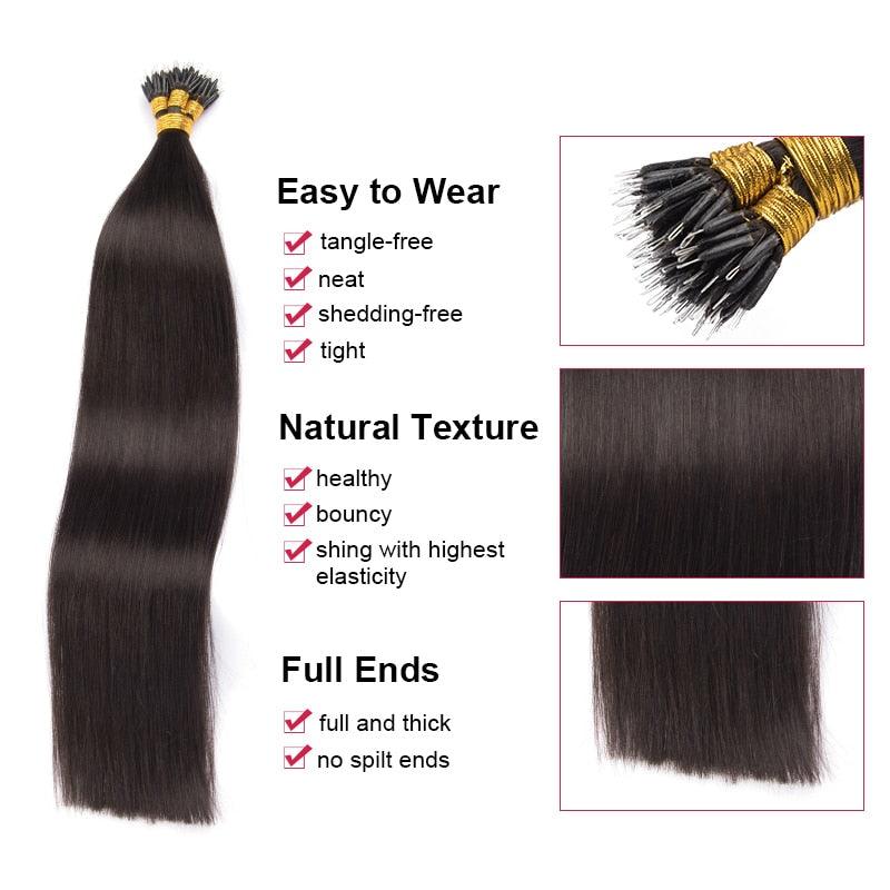 Nano Rings Micro Beads Human Hair Extensions Brazilan Remy Hair - Double Show Hair