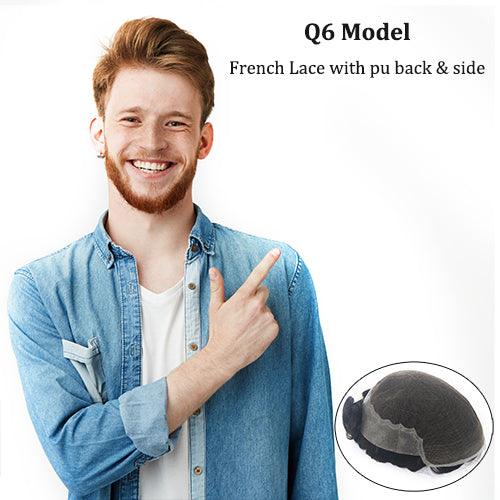 Q6 French Lace Toupee Natural Hairline Men Wig Male Hair Prosthesis - Double Show Hair