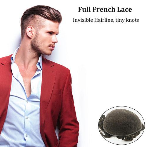 Stock Full French Lace Hairpieces for Men - Double Show Hair