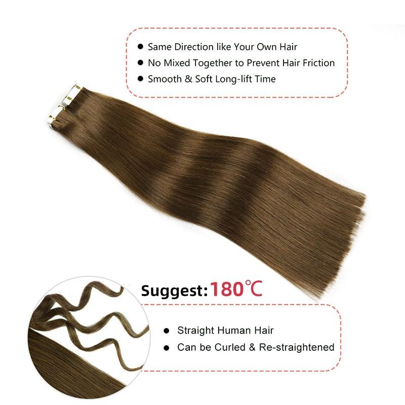 Straight Tape In Human Hair Extensions Machine Brazilan Remy Natural Seamless Skin Weft Hair - Double Show Hair