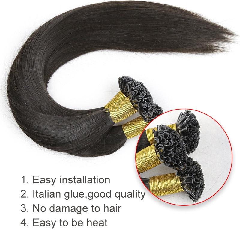 U Tip Natural Hair Extensions Capsule Brazilian Remy Hair Nail Tip Hair Weft Smoothing Keratin Fusion Human Hair - Double Show Hair