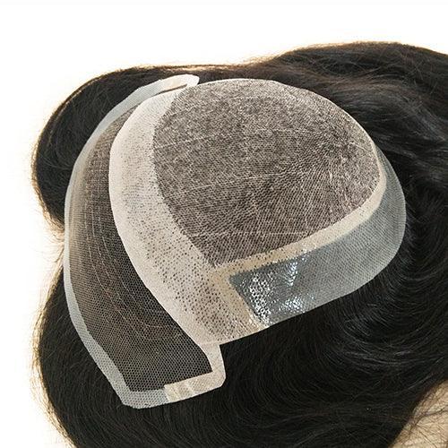 Women Toupee Human Hair Silk Top with Swiss Lace Front - Double Show Hair