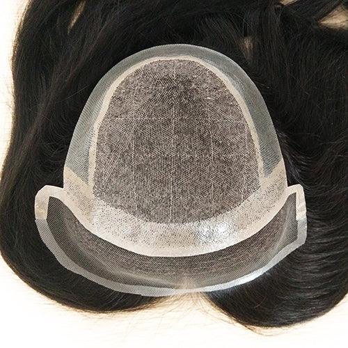 Women Toupee Human Hair Silk Top with Swiss Lace Front - Double Show Hair