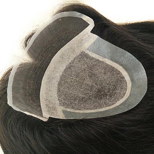 Women Toupee Human Hair Silk Top with Swiss Lace Front - Double Show Hair